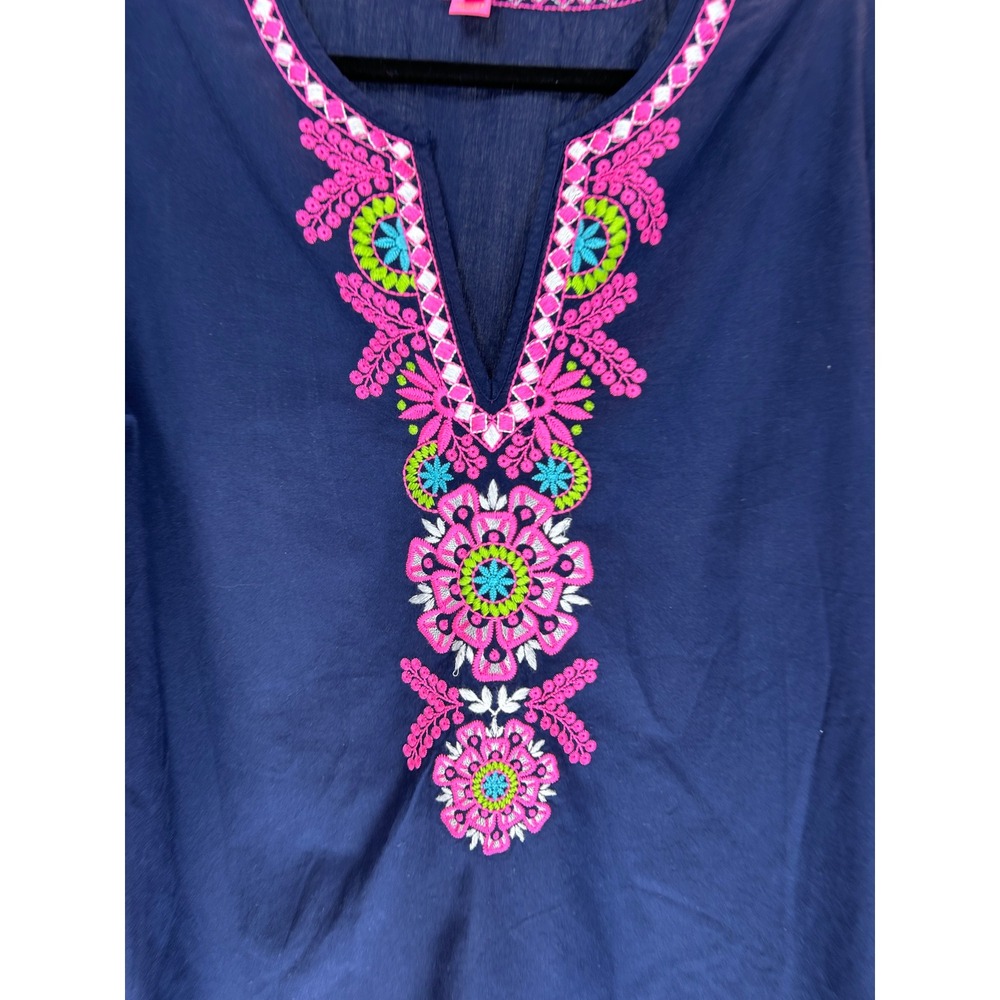 Lilly Pulitzer Coretta Embroidered Tunic Top Blue Pink Long Sleeve Women's XL - Picture 8 of 8